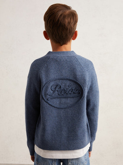 9-13 yrs Wool Embroidered-Logo Cardigan in Dark Airforce Blue | Reiss Children & Baby Trending