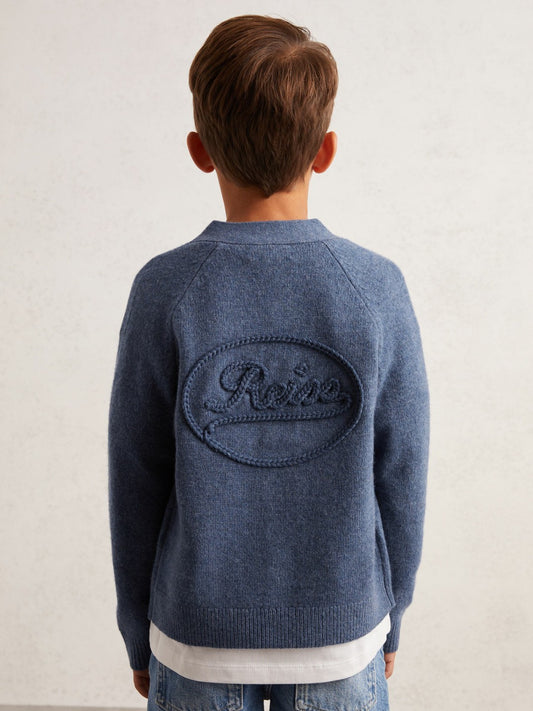 9-13 yrs Wool Embroidered-Logo Cardigan in Dark Airforce Blue | Reiss Children & Baby Trending