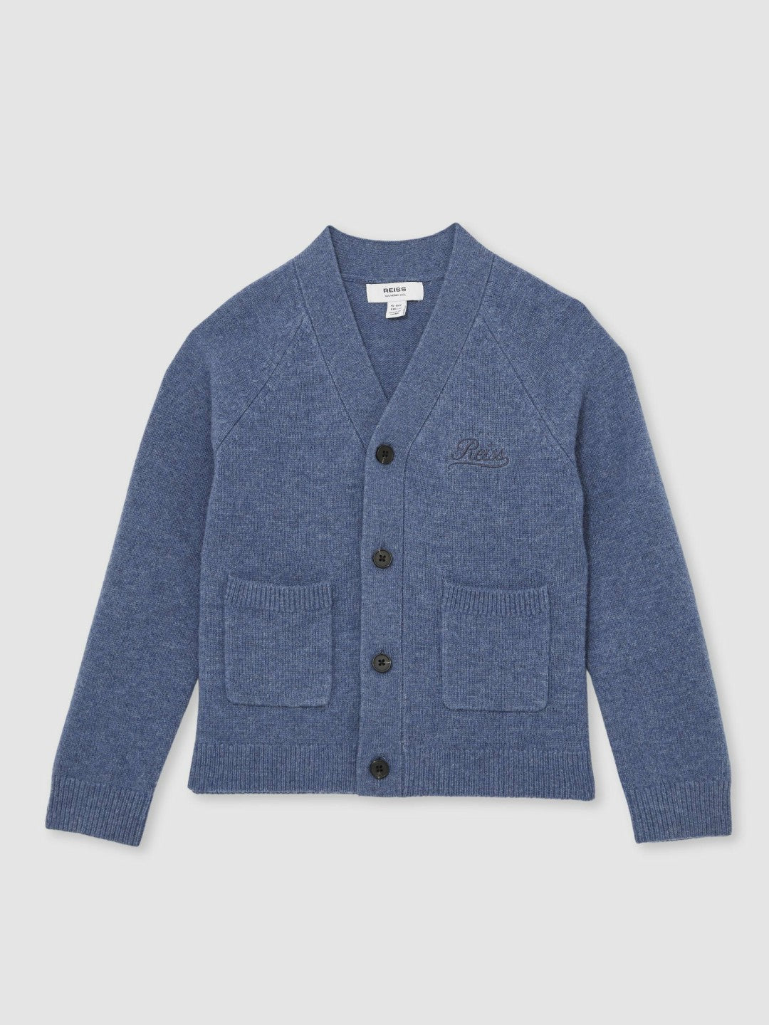 9-13 yrs Wool Embroidered-Logo Cardigan in Dark Airforce Blue | Reiss Children & Baby Trending