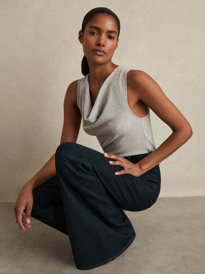 Ribbed Cowl-Neck Vest in Grey Marl | Reiss Women New