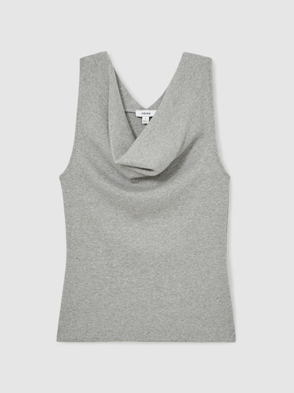 Ribbed Cowl-Neck Vest in Grey Marl | Reiss Women New