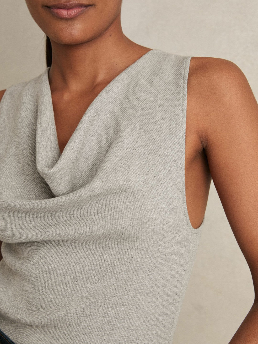 Ribbed Cowl-Neck Vest in Grey Marl | Reiss Women New