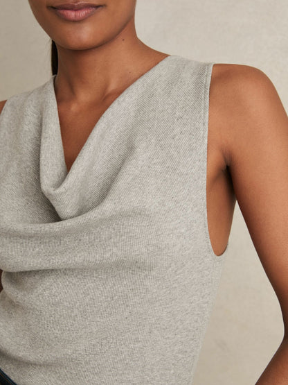 Ribbed Cowl-Neck Vest in Grey Marl | Reiss Women New