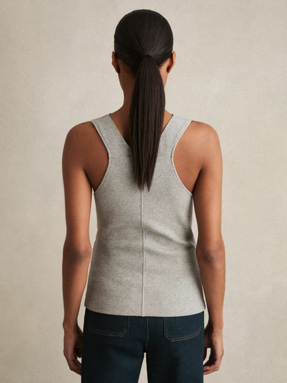 Ribbed Cowl-Neck Vest in Grey Marl | Reiss Women New