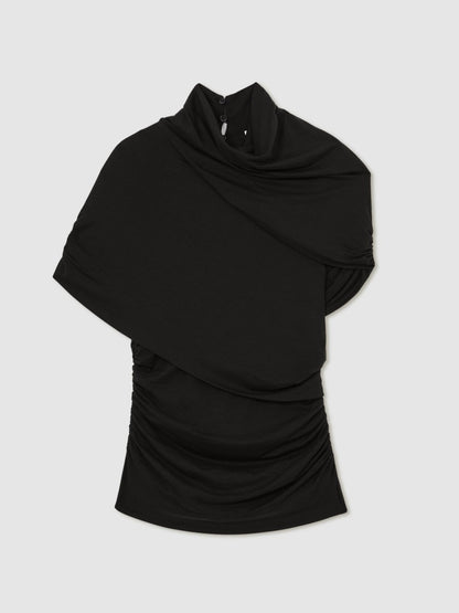 Stretch Lyocell Draped Top in Black | Reiss Women Best Seller