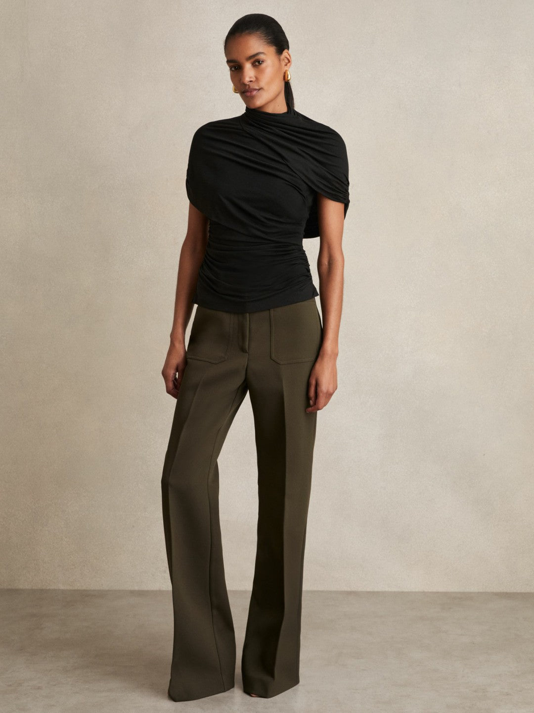 Stretch Lyocell Draped Top in Black | Reiss Women Best Seller