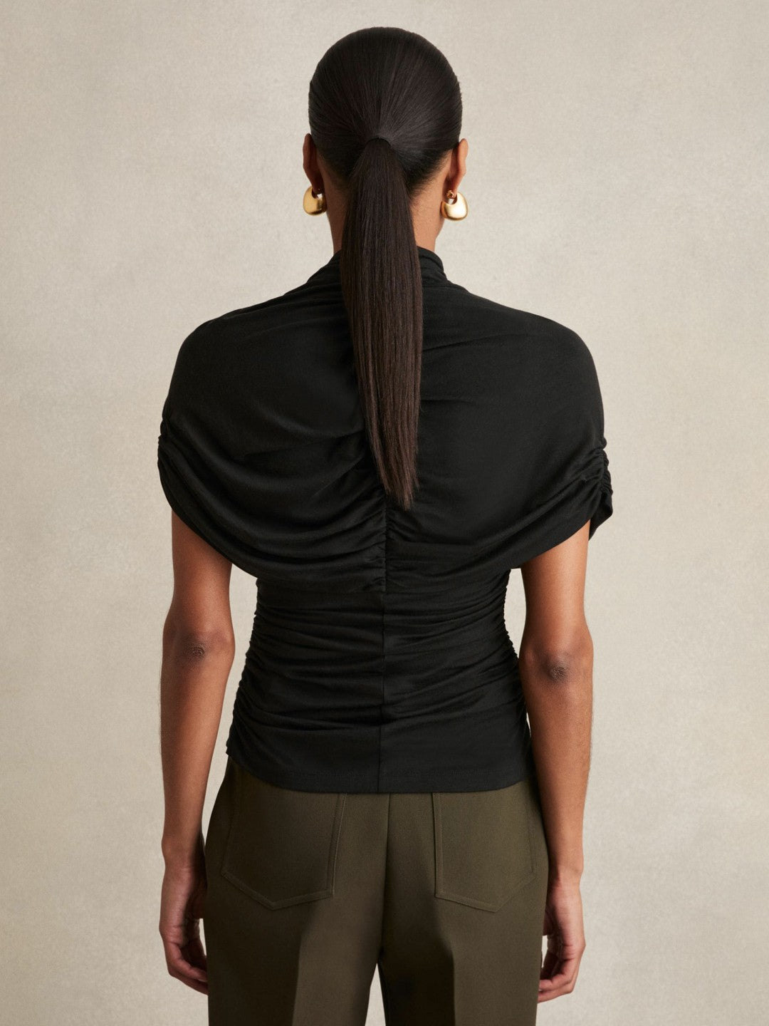 Stretch Lyocell Draped Top in Black | Reiss Women Best Seller