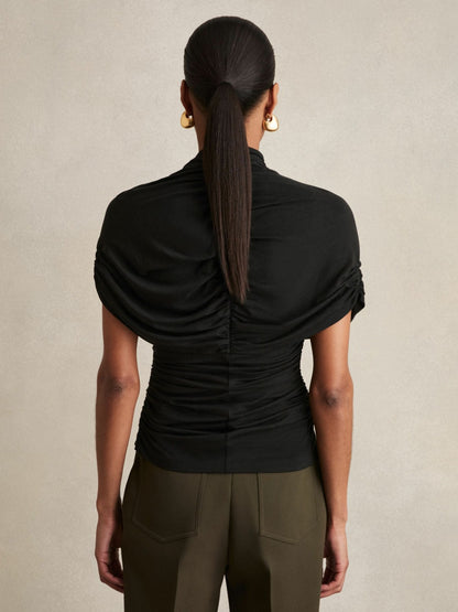 Stretch Lyocell Draped Top in Black | Reiss Women Best Seller
