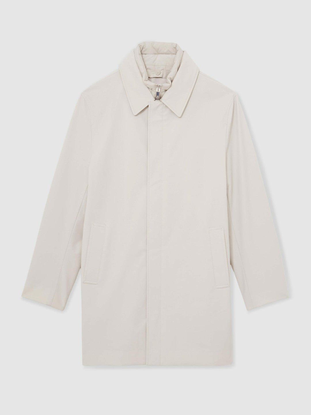 Hybrid Removable Funnel Neck Overcoat in Light Stone | Reiss Men Featured