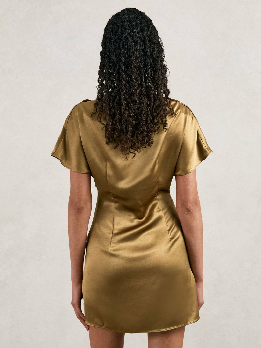 Acler Draped Satin Mini Dress in Gold Moss | Reiss Women Featured