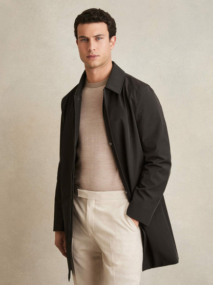 Hybrid Removable Funnel Neck Overcoat in Brown | Reiss Men Featured
