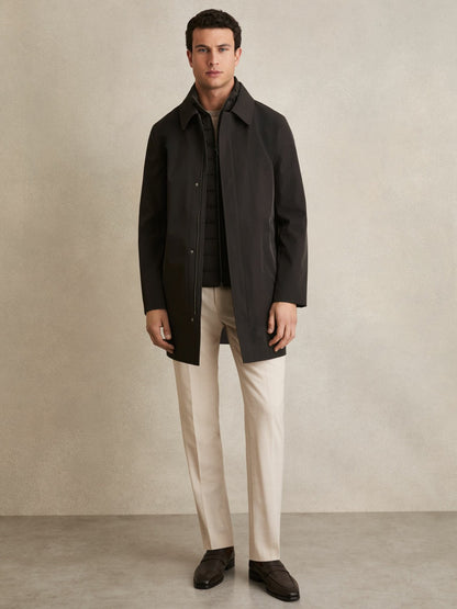 Hybrid Removable Funnel Neck Overcoat in Brown | Reiss Men Featured