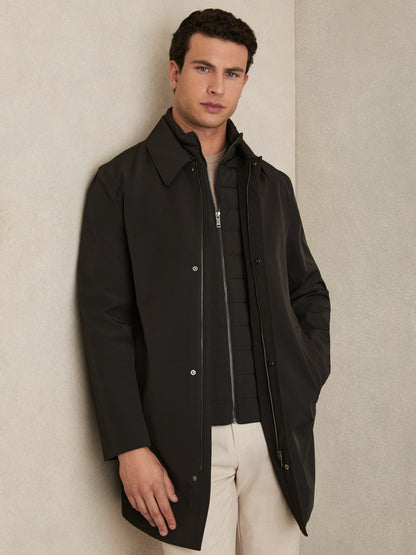 Hybrid Removable Funnel Neck Overcoat in Brown | Reiss Men Featured