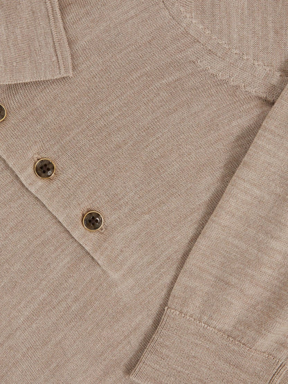 13-14 yrs Merino Wool Long-Sleeve Polo Shirt in Wheat Melange | Reiss Children & Baby Trending