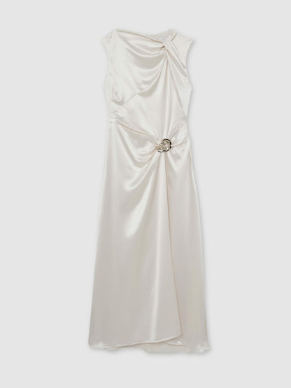 Acler Satin Draped Maxi Dress in Ivory | Reiss Women Recommended