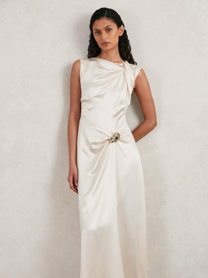 Acler Satin Draped Maxi Dress in Ivory | Reiss Women Recommended