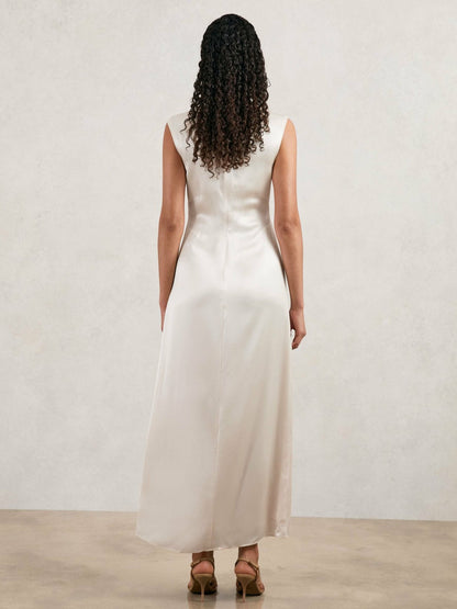 Acler Satin Draped Maxi Dress in Ivory | Reiss Women Recommended