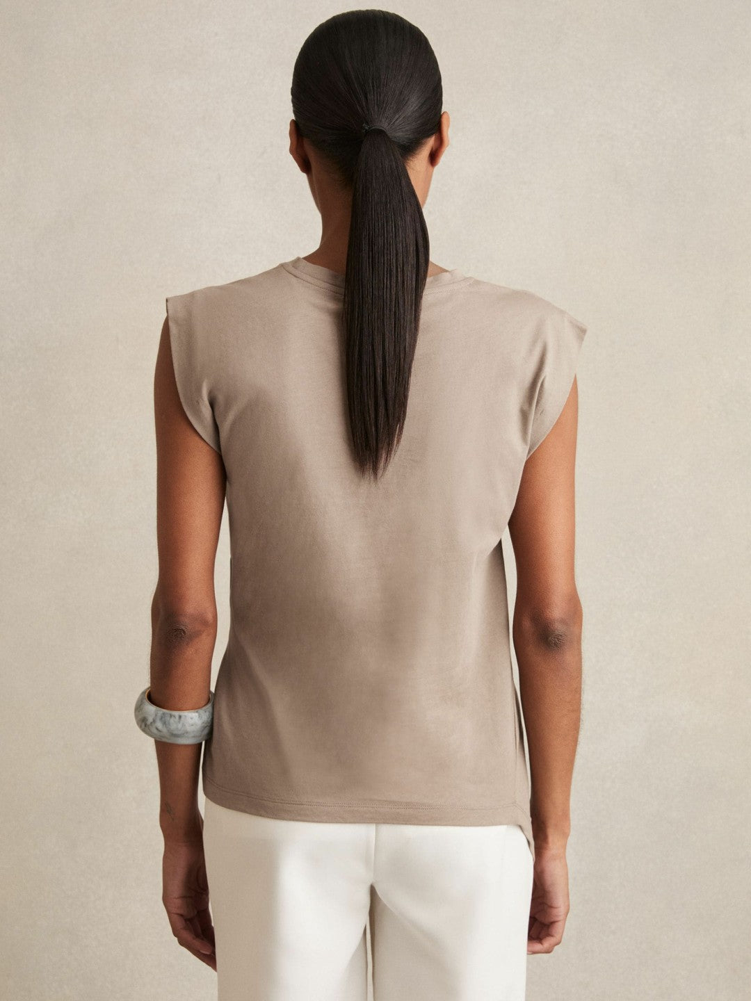 Cotton Drape T-Shirt in Taupe Neutral | Reiss Women Featured