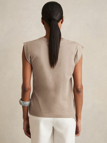 Cotton Drape T-Shirt in Taupe Neutral | Reiss Women Featured