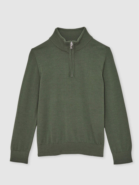 13-14 yrs Merino Wool Half-Zip Funnel Neck Jumper in Kale Green | Reiss Children & Baby Trending