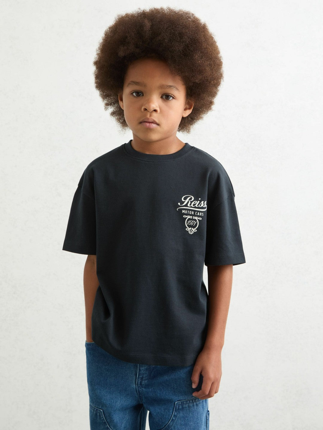 3-9 yrs Cotton Motor Cars-Print T-Shirt in Washed Blue/White | Reiss Children & Baby Featured
