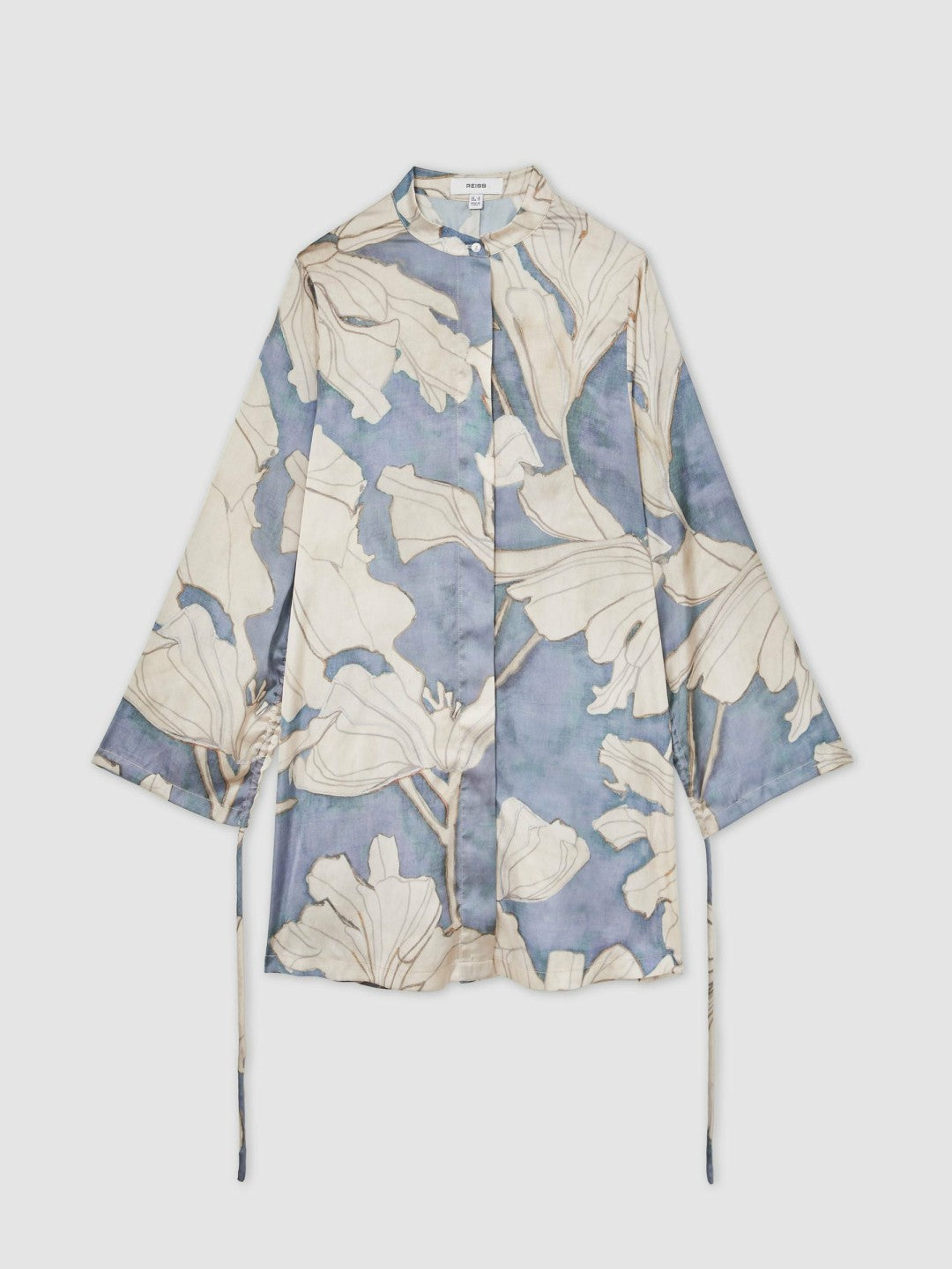 Floral Print Gathered Cut Out Shirt Dress in Blue | Reiss Women Signature