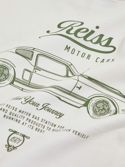 Cotton Motor Cars-Print T-Shirt in White/Green | Reiss Children & Baby Trending