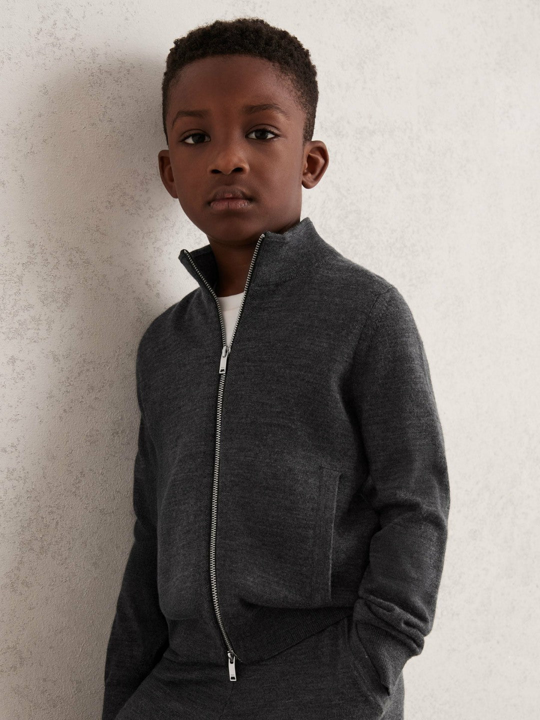 13-14 yrs Merino Wool-Blend Zip-Through Cardigan in Derby Grey Melange | Reiss Children & Baby Trending