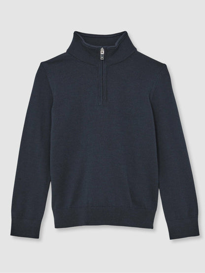 13-14 yrs Merino Wool Half-Zip Funnel Neck Jumper in Midnight Navy | Reiss Children & Baby Exclusive