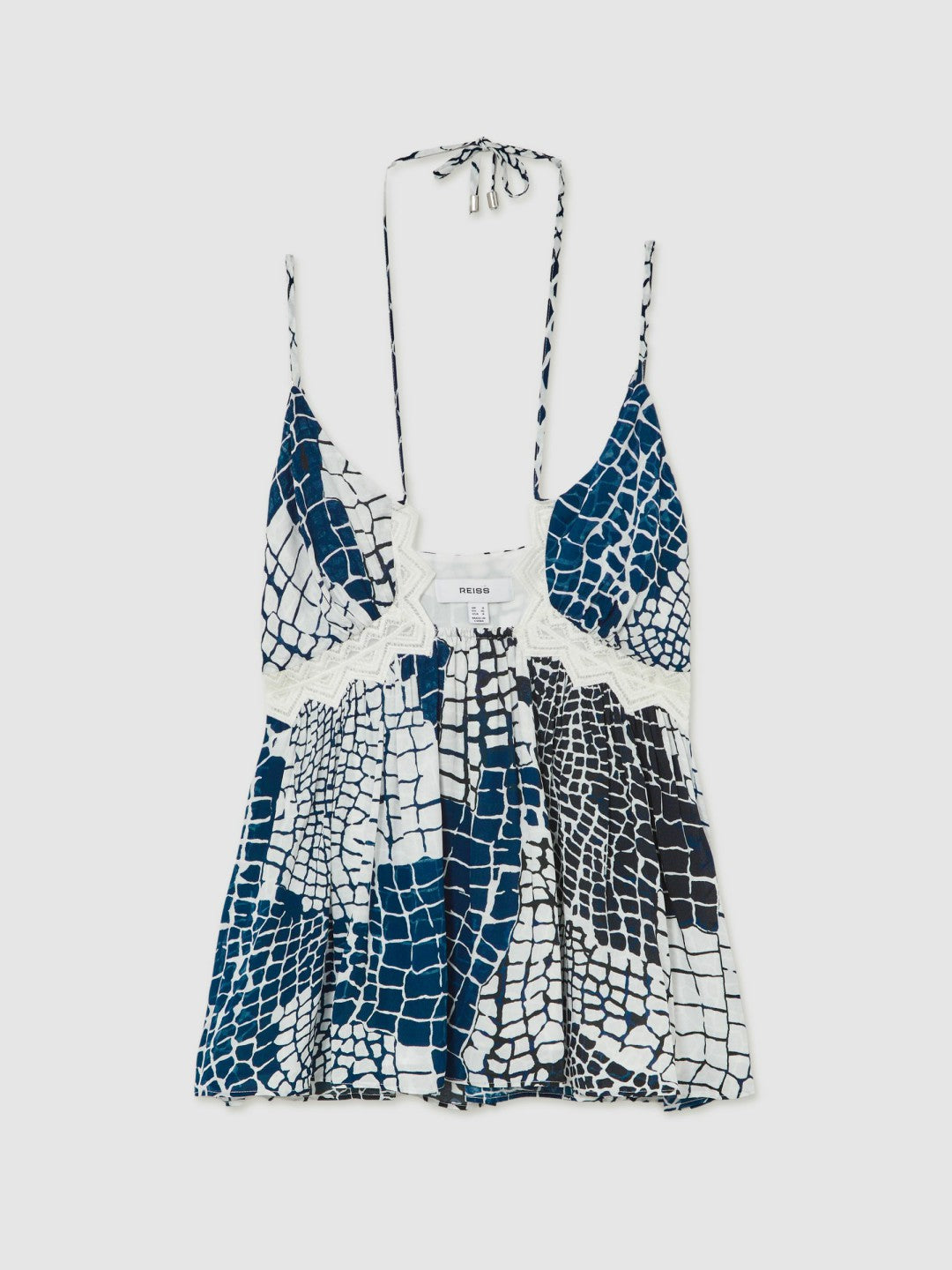 Animal Print Lace Trim Cami Top in Blue | Reiss Women Signature