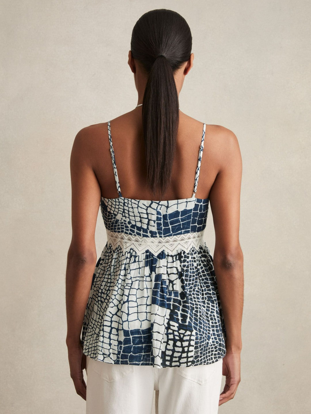 Animal Print Lace Trim Cami Top in Blue | Reiss Women Signature