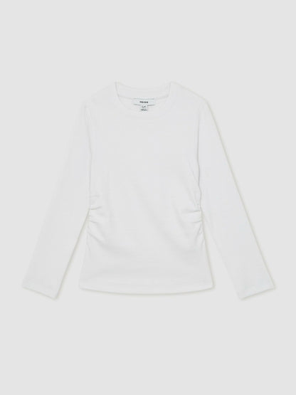 13-14 yrs Cotton Ruched Long-Sleeve T-Shirt with Stretch in Ivory | Reiss Children & Baby Trending