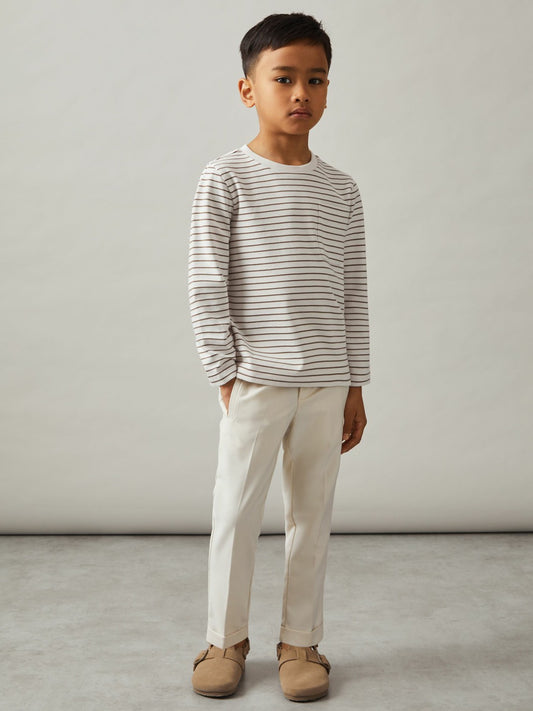 4-9 yrs Stretch-Cotton Stripe T-Shirt in Off White/Camel | Reiss Children & Baby Premium