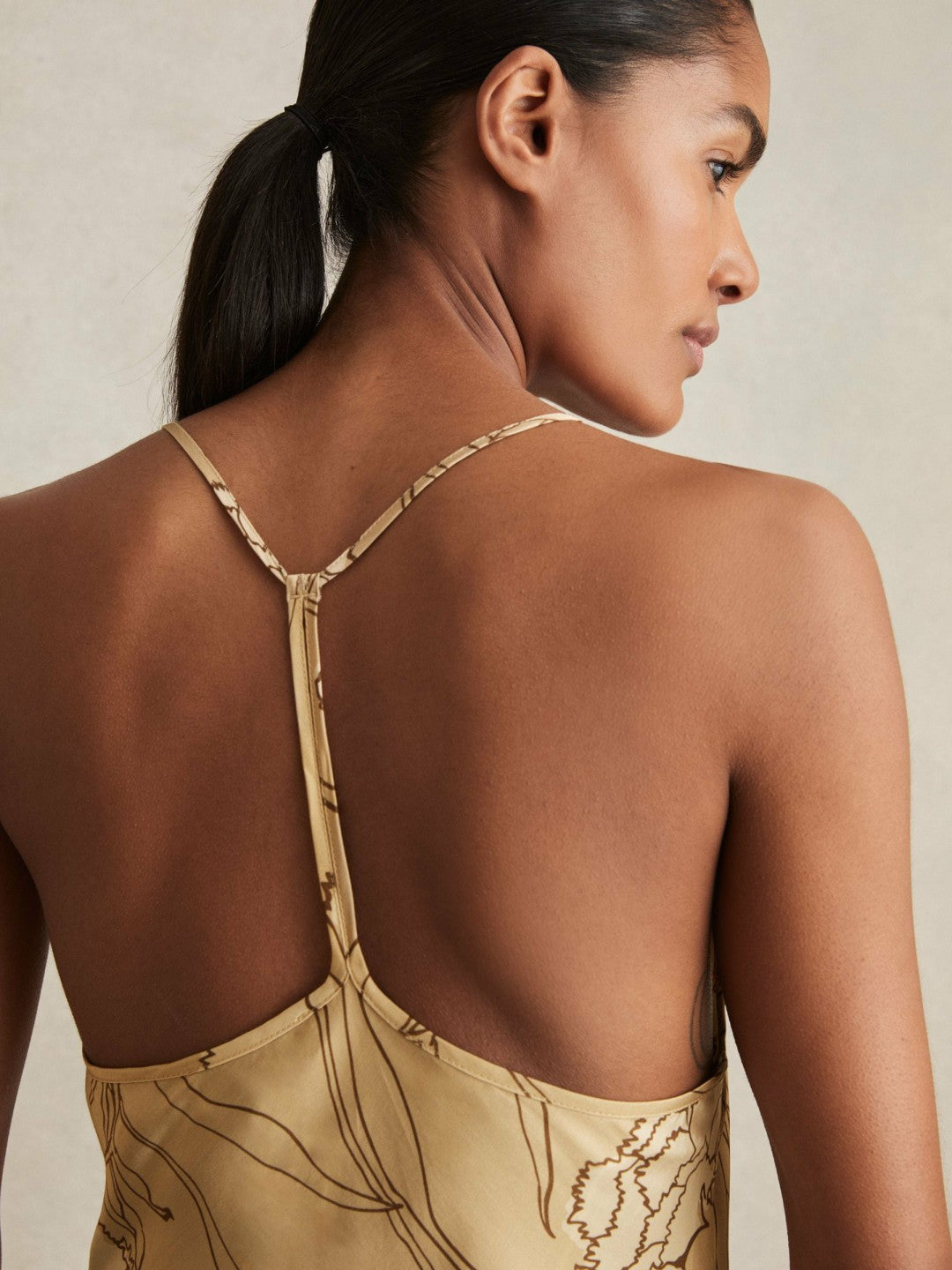 Satin Floral-Print Slip Maxi Dress in Gold | Reiss Women Premium