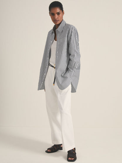 | Les 100 Ciels Stripe Shirt in White/Navy | Reiss Women Popular