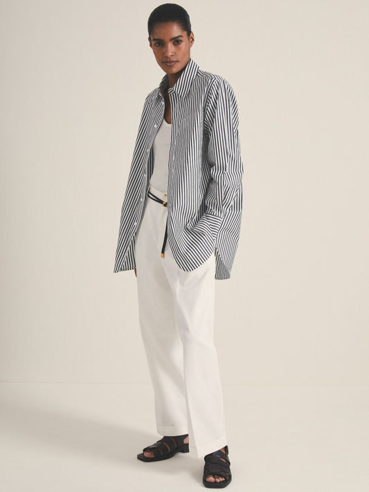 | Les 100 Ciels Stripe Shirt in White/Navy | Reiss Women Popular