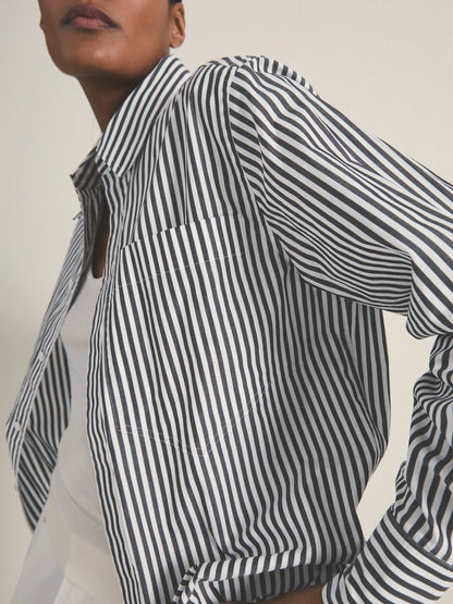| Les 100 Ciels Stripe Shirt in White/Navy | Reiss Women Popular