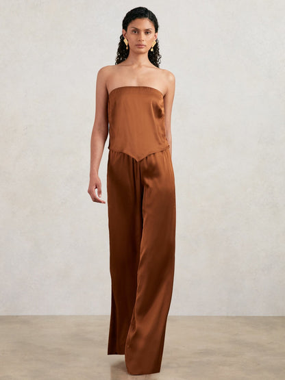 Good American Satin Wide-Leg Trousers in Copper | Reiss Women New