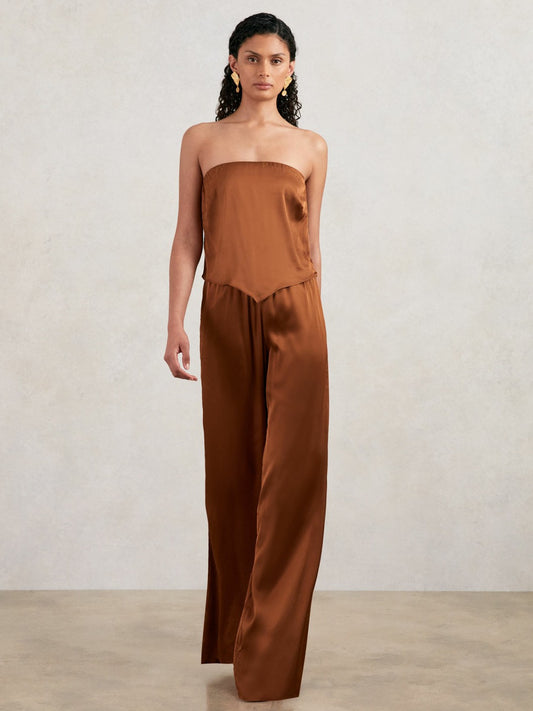 Good American Satin Wide-Leg Trousers in Copper | Reiss Women New