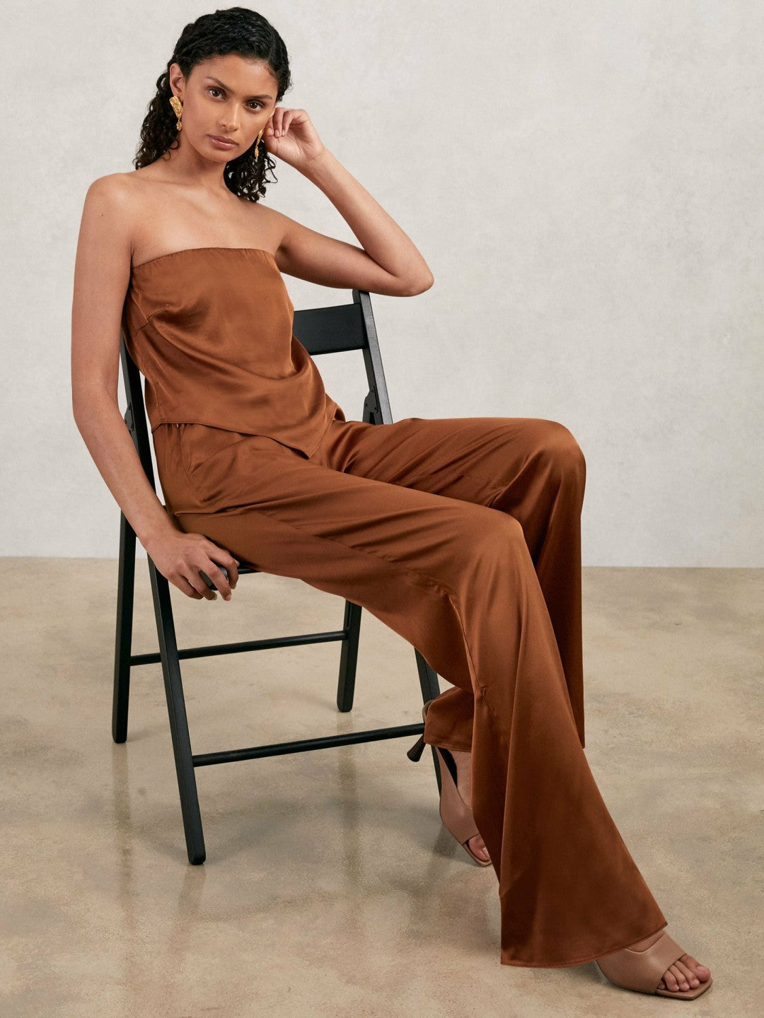 Good American Satin Wide-Leg Trousers in Copper | Reiss Women New