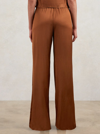 Good American Satin Wide-Leg Trousers in Copper | Reiss Women New