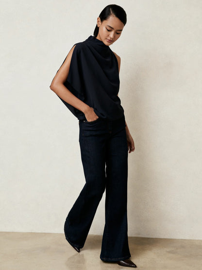 One-Shoulder Draped Top in Navy | Reiss Women Recommended