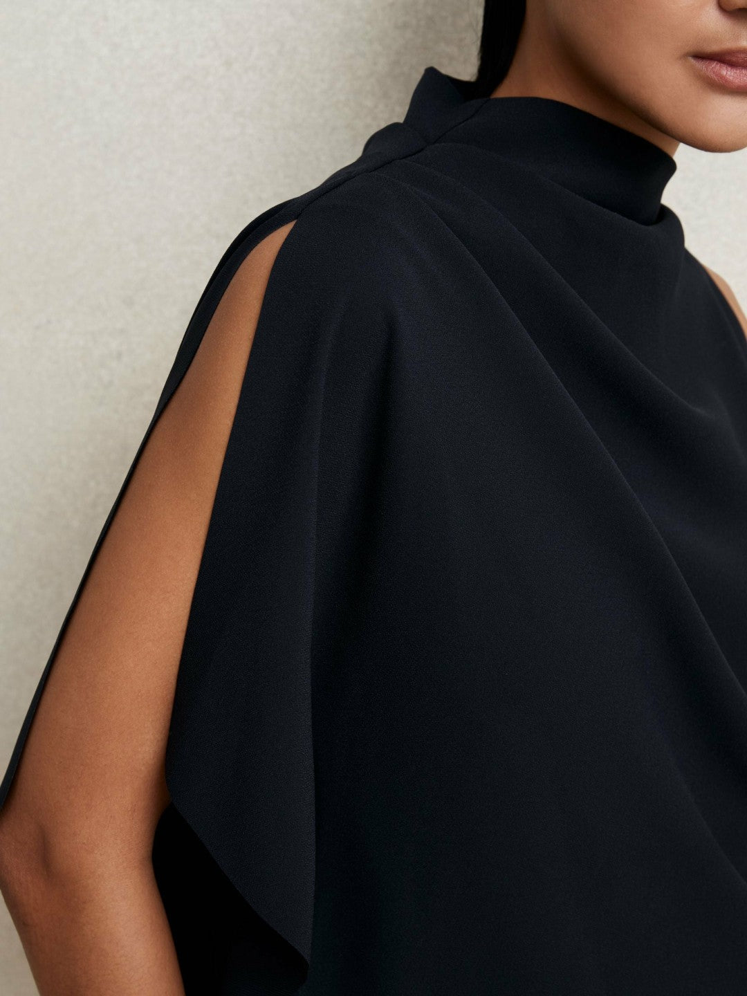 One-Shoulder Draped Top in Navy | Reiss Women Recommended