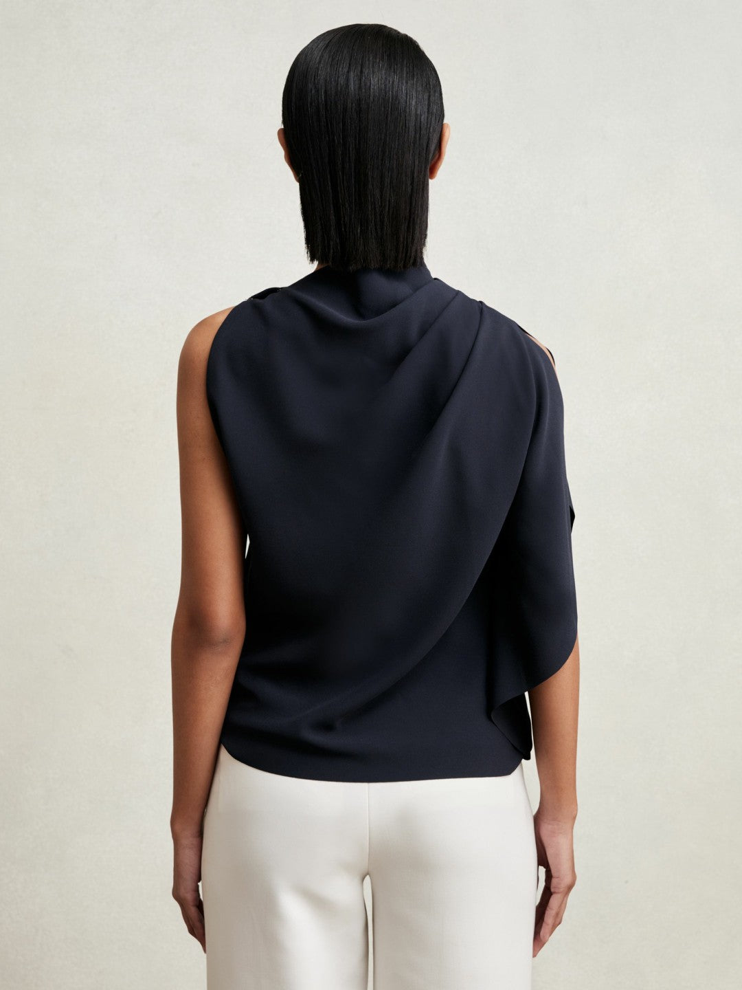 One-Shoulder Draped Top in Navy | Reiss Women Recommended