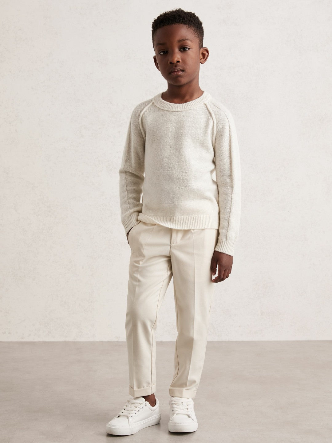 13-14 yrs Wool-Cashmere Reverse-Seam Jumper in Off White | Reiss Children & Baby Signature