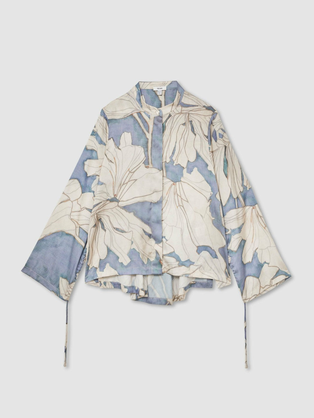 Floral Print Gathered Cut Out Shirt in Blue | Reiss Women Exclusive