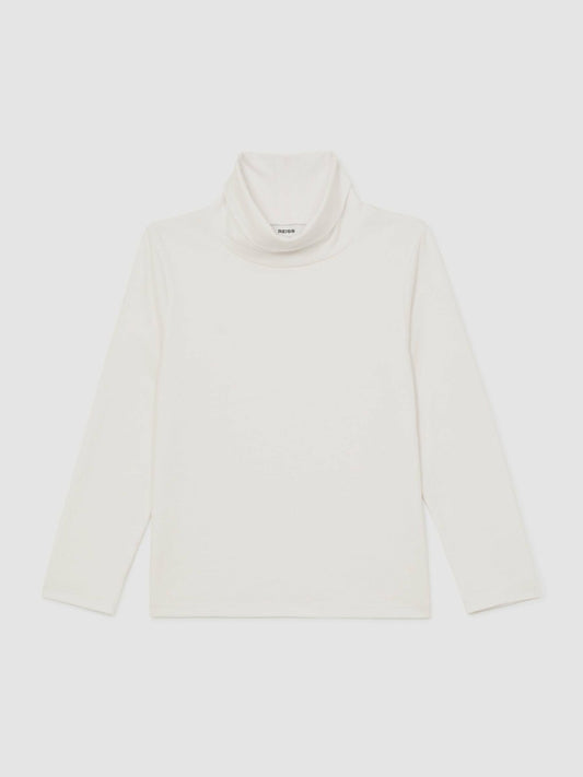 13-14 yrs Cotton-Jersey Roll-Neck Top with Stretch in Ivory | Reiss Children & Baby Premium