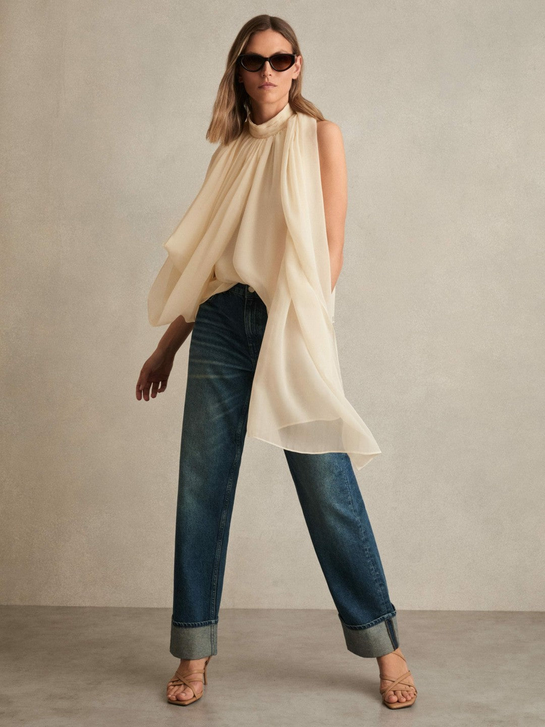 Draped Chiffon Sleeveless Top in Ivory | Reiss Women Featured