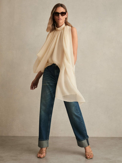 Draped Chiffon Sleeveless Top in Ivory | Reiss Women Featured
