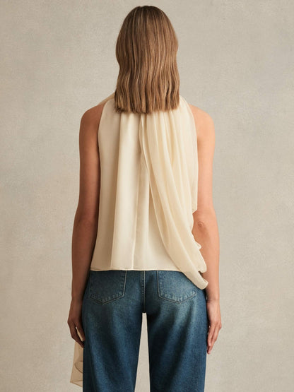 Draped Chiffon Sleeveless Top in Ivory | Reiss Women Featured